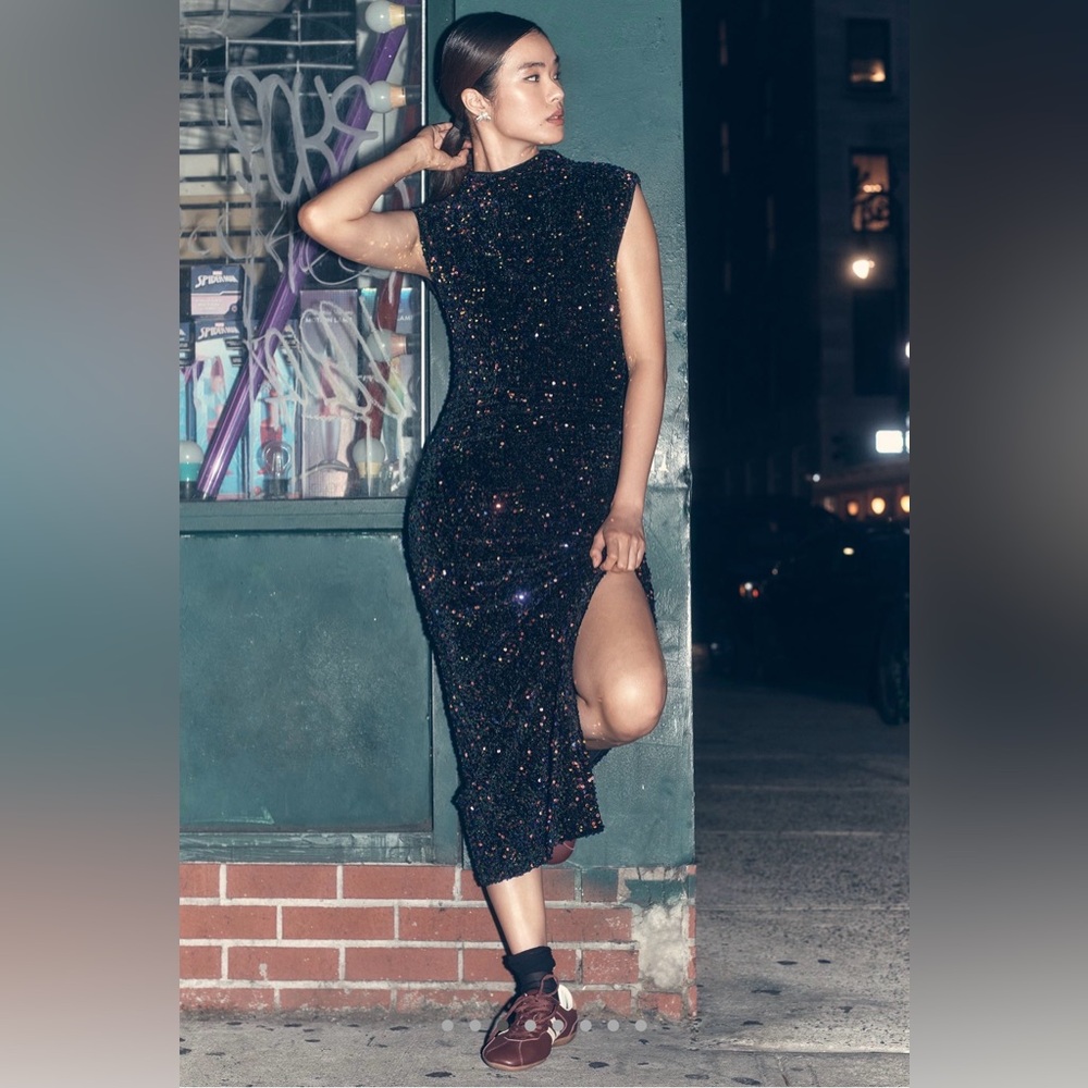Brand new Maya Ruched Cowl Neck Sequin Dress